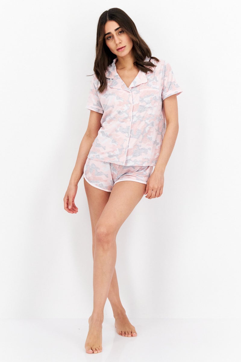 Avalanche Women 2 Pieces Camouflage Pyjama Set, Pink/Grey - Image 4